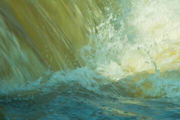 Waterfall flowing and splashing close up