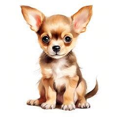 Obraz premium Chihuahua. Puppy dog. Chihuahua dog clipart. Watercolor illustration. Generative AI. Detailed illustration.