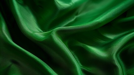 Obraz premium Close-up of green silk fabric with flowing texture, highlighting luxury and elegance. Concept of textiles, fashion, and material. 