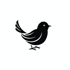 Simple black and white silhouette of a small bird on a white background.