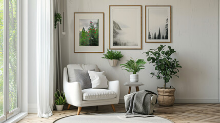 Elegant armchair and potted plants