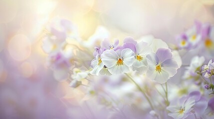Delicate pastel-colored flowers in soft focus with a dreamy background, emphasizing the beauty of nature and floral elegance. Concept of spring, serenity, and aesthetics.
