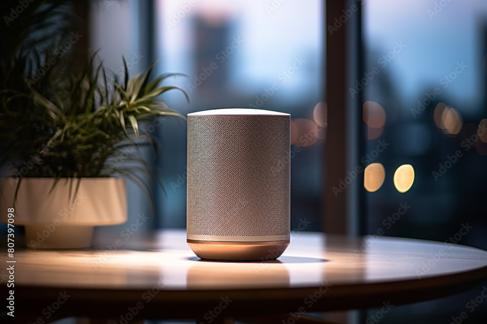 Poster smart speaker. background with selective focus and copy space