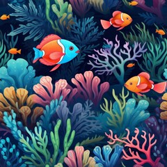 Marine Tapestry Alive with Clownfish and Seahorses