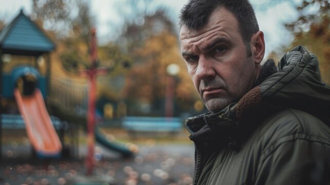 pedophile man lurking in a children's park during the day