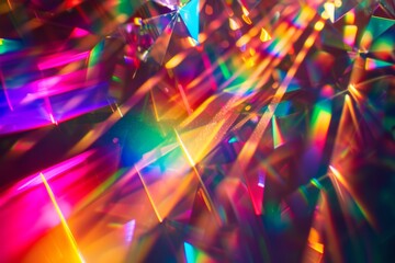 Abstract background with holographic rainbow flare reflection and geometric light reflection. Blurred rainbow light refraction texture overlay effect for photo