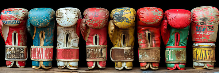 A row of boxing gloves with the letters "G" and "W" on them