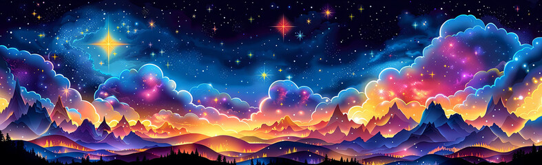 Obraz premium A colorful sky with mountains and clouds