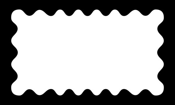 Rectangle frame with wavy inner borders. Rectangular shape with undulated inside edges. Mirror, picture or photo frame, empty text boxes or tags isolated on white background. Vector illustration.