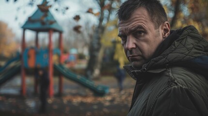 man stalking a children's park during the day in high resolution
