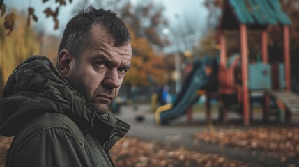 man stalking a children's park during the day in high resolution and high quality HD