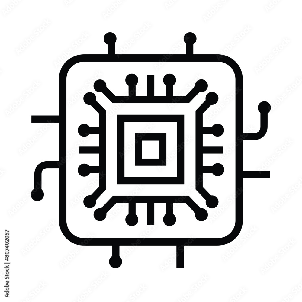 Aufkleber black and white illustration of a microchip with intricate circuit patterns.