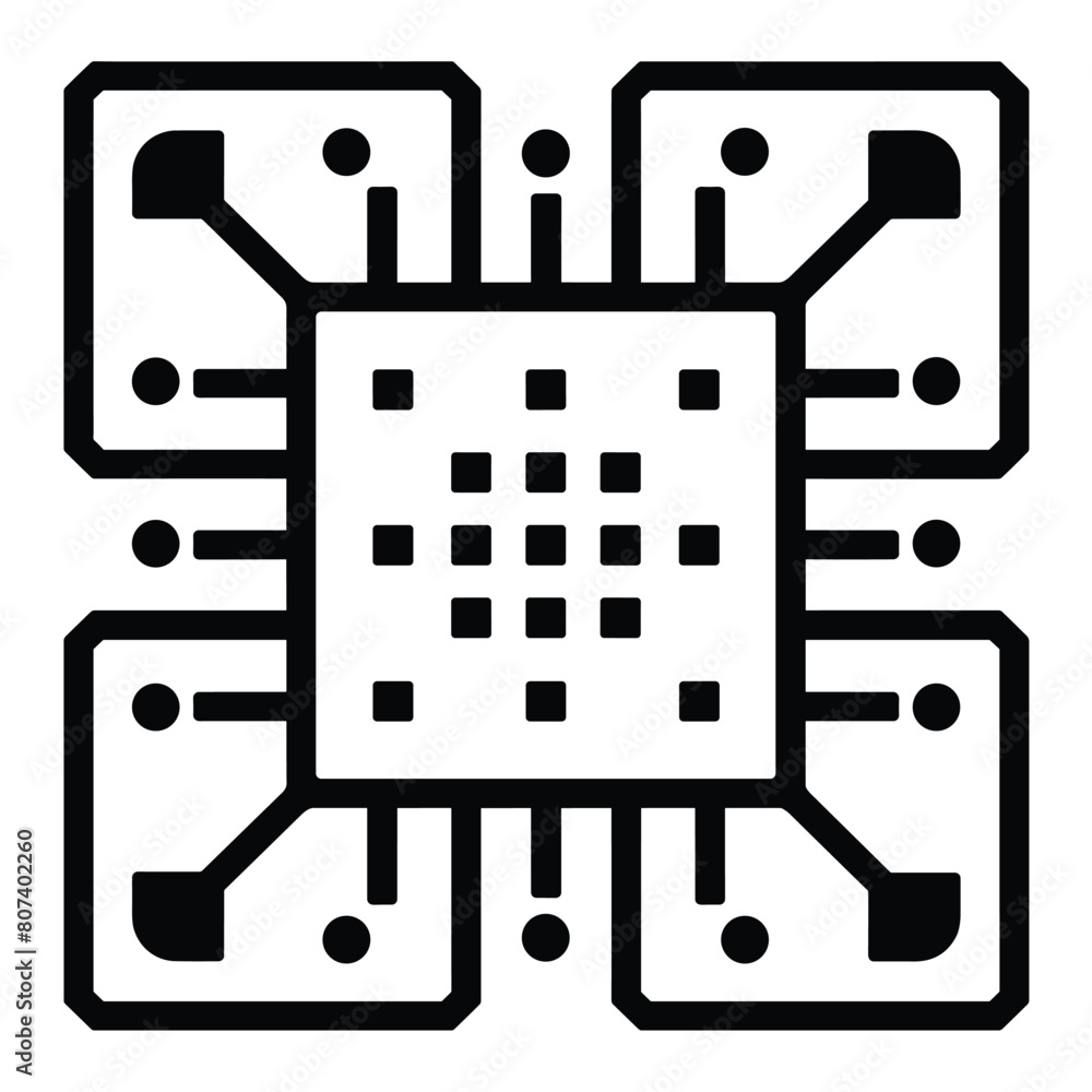 Poster graphic representation of a microchip with a symmetrical design.
