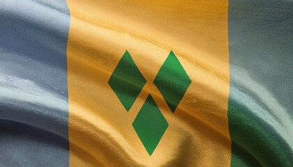Realistic Artistic Representation of Saint Vincent and the Grenadines waving flag - obrazy, fototapety, plakaty