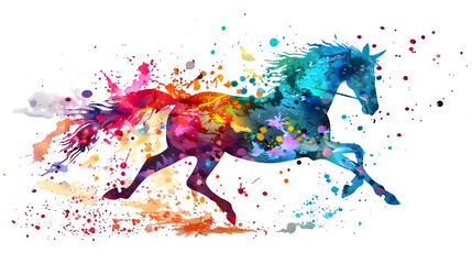 Horse made from colorful paint splash isolated on a transparent background, PNG, Ai