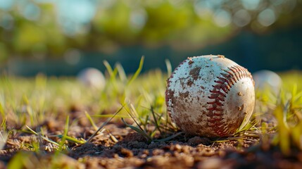 On the lush green field, baseball equipment eagerly awaits its turn to be used. Scene that evokes the excitement and energy of the game.