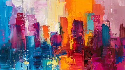 Modern impressionism technique. City template for wall poster print. Abstract Painting. Hand brush painting on a background of paint texture. Oil painting style. High quality photo