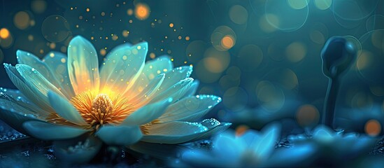 Art portrays a flower with a hollow center, its yellow petals glowing in moonlight under a starry sky, infusing the tranquil scene with magic and dreamlike colors.