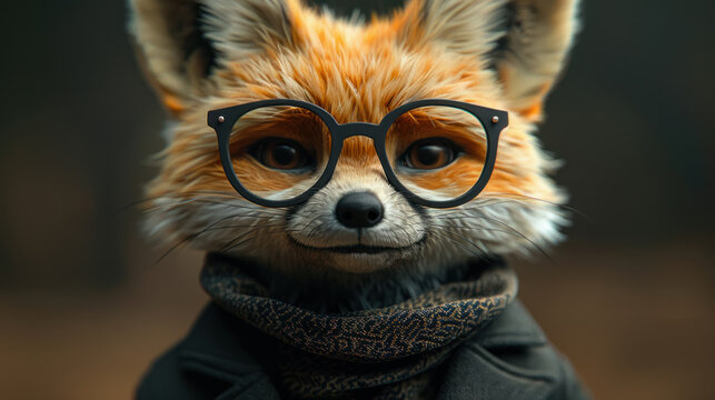stylish fennec fox wearing glasses and scarf in autumn setting