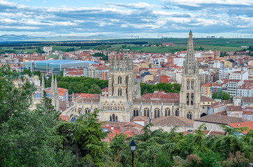 Obraz premium Aerial view of the city of Burgos, Spain, with the Gothic cathedral in the foreground