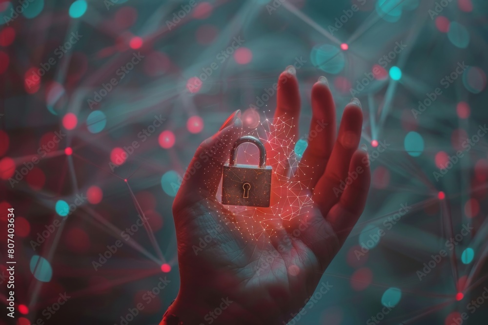Poster digital otp and biometric data secure business communications against ransomware and cyber threats.