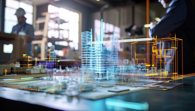 Architect with Holographic Building Design 🏗️ | Engaging Stock Visual
