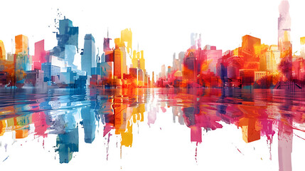 Cityscape made from colorful paint splash isolated on a transparent background, PNG, Ai