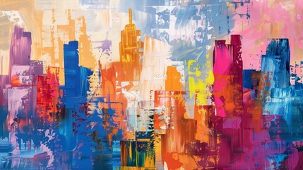 Modern impressionism technique. City template for wall poster print. Abstract Painting. Hand brush painting on a background of paint texture. Oil painting style. High quality photo