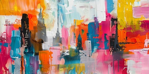 Modern impressionism technique. City template for wall poster print. Abstract Painting. Hand brush painting on a background of paint texture. Oil painting style. High quality photo