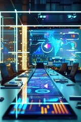 Future-Tech Meeting Space Innovation 💼 | Dynamic Stock Visual of High-Tech Boardroom