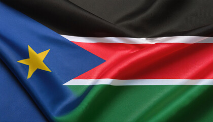 Realistic Artistic Representation of South Sudan waving flag