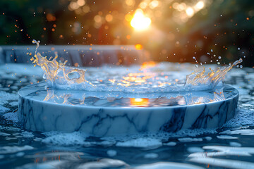 Empty stylish minimalistic stone podium 3D mockup background for beauty product presentation concept. Copy space platform for Cosmetics, perfume home goods fashion sales advertising stand.