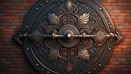 A close-up view of an intricately carved metallic door, featuring ornate patterns