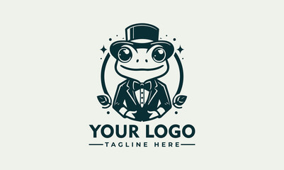 frog character vector logo featuring a charming frog character dressed in a dapper suit and top hat