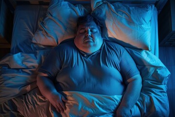 Adult male sleeping peacefully in bed with a soft blue nightlight, highlighting health, sleep, and lifestyle decisions