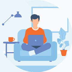 A man works comfortably from home