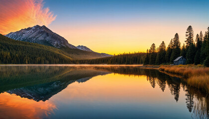Dawn over the Serene Mountain Lake