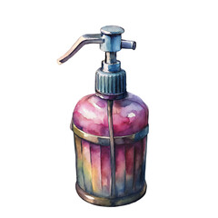 Obraz premium Watercolor painting of a bottle with a rainbow colored liquid