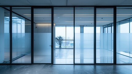 Frosted glass wall background interior of modern office building, contemporary architecture concept