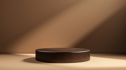 Dark brown podium, light brown background, high-resolution photography
