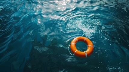 An orange life preserver buoy floats on the surface of a body of water. - Powered by Adobe