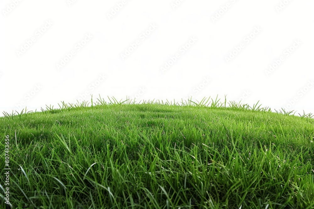 Poster serenity in simplicity: a vast field of green grass on a white canvas.
