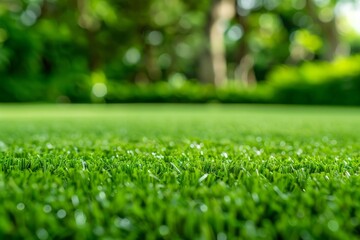 Naklejka premium Intimate Encounter: A Close-Up View of a Verdant Field of Green Grass.