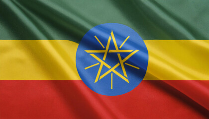 Realistic Artistic Representation of The Federal Democratic Republic of Ethiopia waving flag