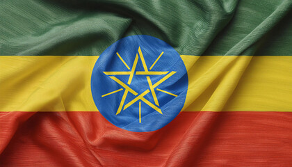 Realistic Artistic Representation of The Federal Democratic Republic of Ethiopia waving flag - obrazy, fototapety, plakaty