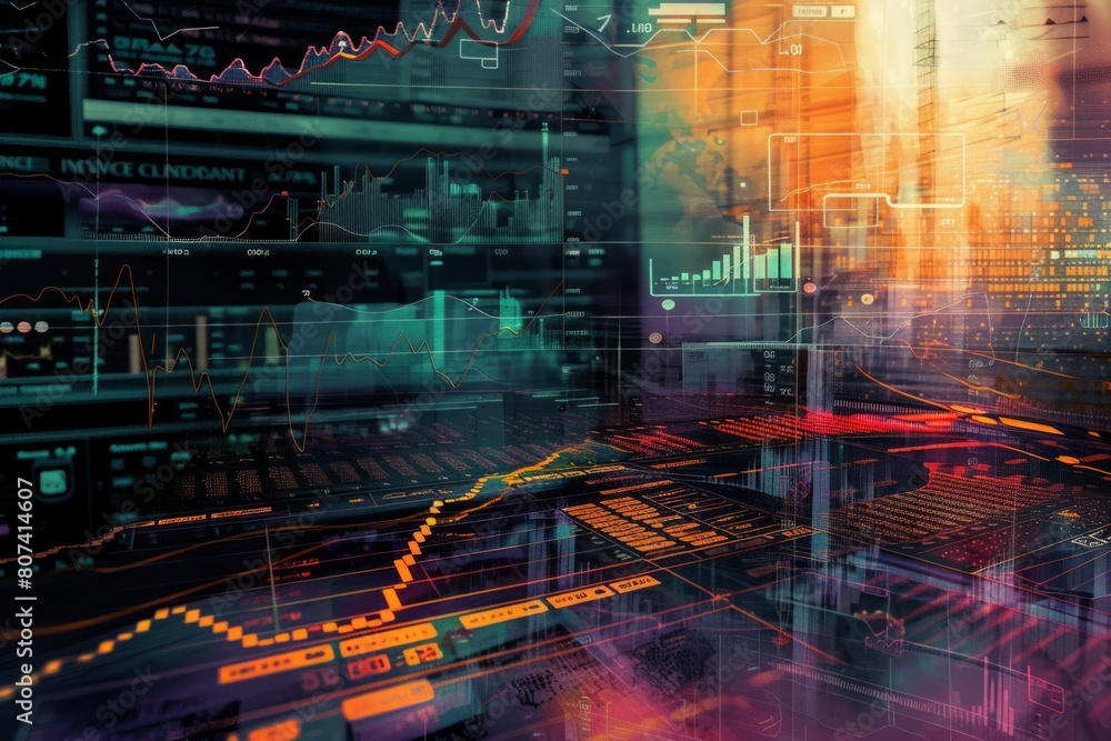 Poster urban matrix: a cityscape of numbers and lines forming a dynamic tapestry.