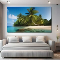 A serene beach with crystal clear water and palm trees Tropical paradise getaway5