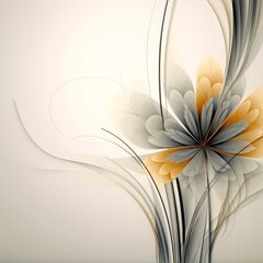 Illustration of a charming minimalist translucent floral design in black, white, gray and orange