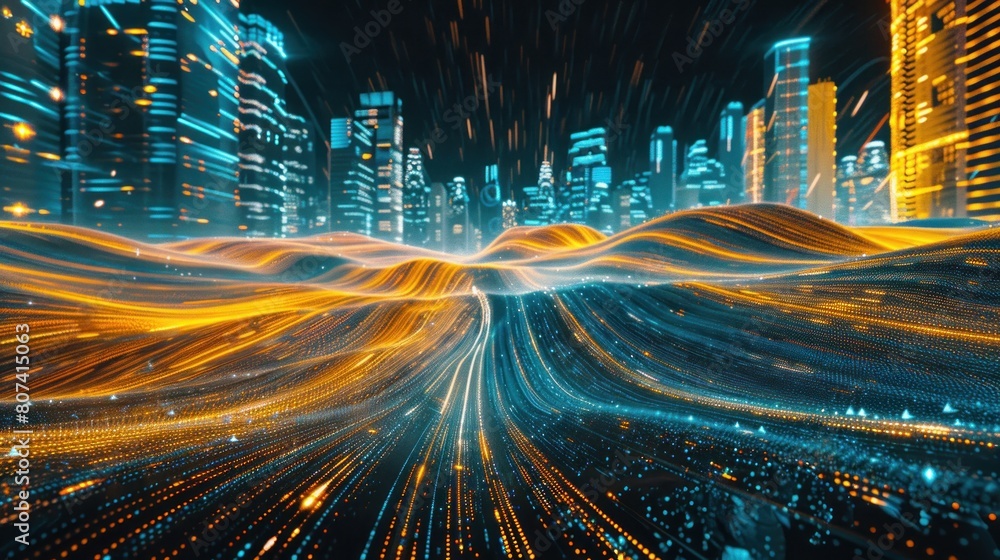 Poster smart city and abstract line and dot connect with gradient line design , big data connection technol