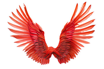 Striking image of vibrant red feathered wings fully spread, perfect for creative projects about mythology or fantasy.